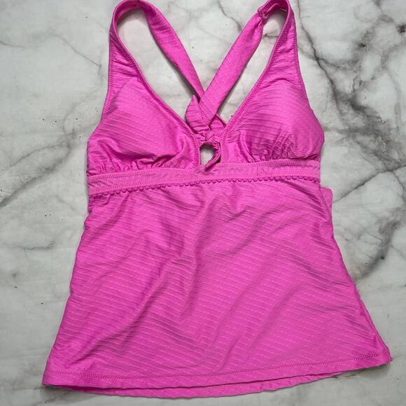 Jessica Simpson Pretty in Pique Cross Back Tankini Top Pink Size L New - Picture 2 of 6